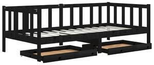 Łóżko dzienne z szufladami, 90x200 cm, czarne, drewno sosnowe
