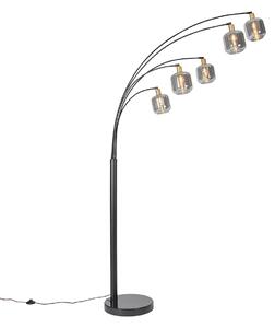 Lampa stojąca czarna ze złotem z dymionym szkłem 5-świateł - Zuzanna
