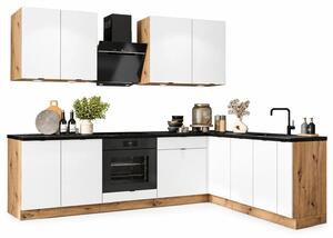 Komplet Narożnych Biały Mebli Kuchennych 260 Cm 9 Sztuk + Dąb Artisan D8-S72