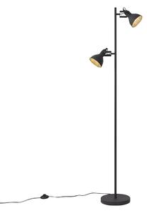 Industrialna lampa podłogowa czarna z drewnem 2-źródła światła - Jakub