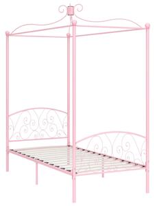 Rama łóżka z baldachimem, różowa, metalowa, 90 x 200 cm