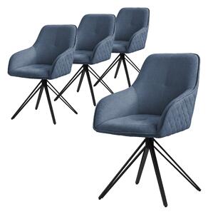 Obrotowe krzeso do jadalni ML-Design 4x, niebieskie, wykonane z tkaniny z metalowymi nogami