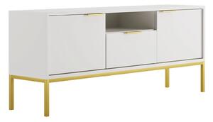 Stojąca szafka pod TV z szufladą 135 cm biały + złoty S9-K35