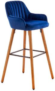 Krzesło barowe tapicerowane h93 welurowe granatowe/orzech