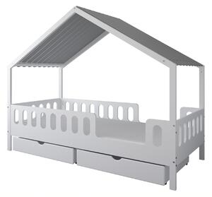 Łóżko dziecięce MINI HOME 200x90 z daszkiem - Białe