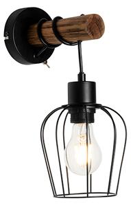 Wiejska lampa ścienna czarna z drewnem - Stronk Oswietlenie wewnetrzne