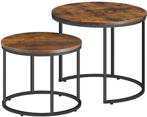 Zestaw 2 okrągłych stolików kawowych 2w1 rustykalny brąz - Gianis 3X