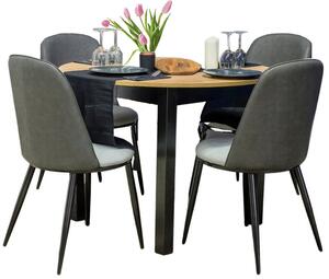 Zestaw stół okrągły rozkładany harry i 4 krzesła tapicerowane bergen szare ekoskóra do jadalni