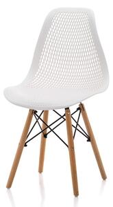 Krzesło skandynawskie do kuchni lub jadalni TM38, białe, drewniane nogi