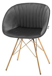 Krzesło tapicerowane do salonu BOLSENO, ciemnoszary welur, złote nogi