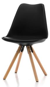 Krzesło skandynawskie TM37, czarne z czarną poduszką z ekoskóry, drewniane nogi