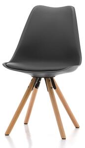 Krzesło skandynawskie TM37, ciemnoszare z ciemnoszarą poduszką z ekoskóry, drewniane nogi