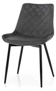Krzesło tapicerowane do jadalni TM02, ciemnoszary welur, metalowe czarne nogi, nowoczesny design