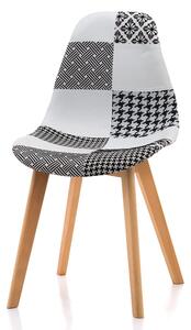 Krzesło patchwork skandynawskie TM139, odcienie szarego i białego z drewnianymi nogami