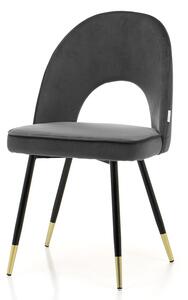 Krzesło tapicerowane do jadalni TM72, ciemnoszary welur, czarno- złote nogi