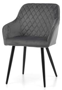 Krzesło tapicerowane do jadalni TM40, ciemnoszary welur, czarne nogi