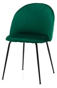 Krzesło tapicerowane do jadalni TM49 zielony welur, metalowe czarne nogi
