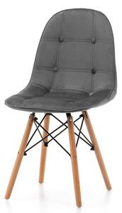 Krzesło tapicerowane do jadalni TM77, ciemnoszary welur z pikowaniem, drewniane nogi