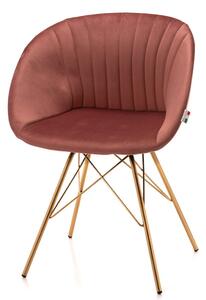 Krzesło tapicerowane do salonu BOLSENO, różowy welur, złote nogi