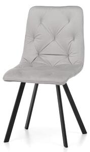 Krzesło tapicerowane do jadalni TM61, jasnoszary welur, metalowe czarne nogi