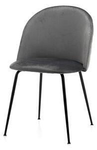 Krzesło tapicerowane do jadalni TM49 ciemnoszary welur, metalowe czarne nogi