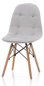 Krzesło tapicerowane do jadalni TM77, jasnoszary welur z pikowaniem, drewniane nogi