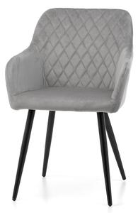 Krzesło tapicerowane do jadalni TM40, jasnoszary welur, czarne nogi