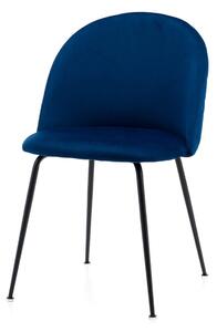 Krzesło tapicerowane do jadalni TM49, niebieski welur, metalowe czarne nogi