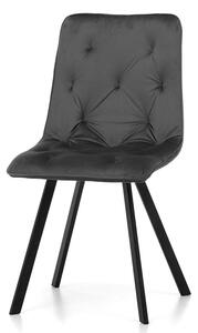 Krzesło tapicerowane do jadalni TM61, ciemnoszary welur, metalowe czarne nogi