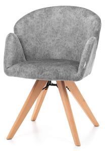 Krzesło tapicerowane do salonu LOCCI, jasnoszary welur, drewniane nogi