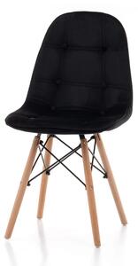Krzesło tapicerowane do jadalni TM77, czarny welur z pikowaniem, drewniane nogi