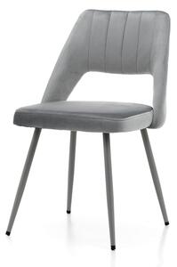 Krzesło tapicerowane TM34, jasnoszary welur z szarymi nogami, wycięte oparcie