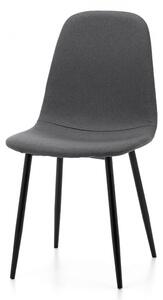 Krzesło tapicerowane do jadalni TM54, ciemnoszara tkanina, czarne metalowe nogi