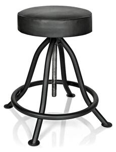 Hoker industrialny TG2, siedzisko z czarnej ekoskóry z czarnymi metalowymi nogami