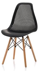 Krzesło plastikowe do jadalni TM38 czarne, drewniane nogi