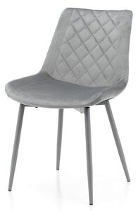 Krzesło tapicerowane do jadalni TM02, jasnoszary welur, metalowe szare nogi