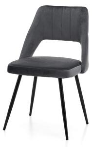 Krzesło tapicerowane TM34, szary welur, na czarnych nogach do jadalni