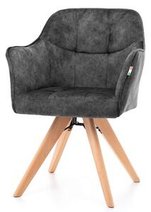 Krzesło tapicerowane do jadalni TREVANO, ciemnoszary welur, drewniane nogi