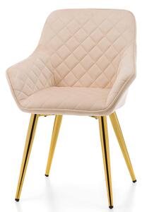 Krzesło tapicerowane do jadalni TM01, beżowy welur, złote nogi