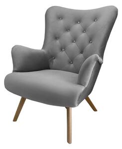Fotel nowoczesny Ambrio szara tkanina welurowa drewniane nogi