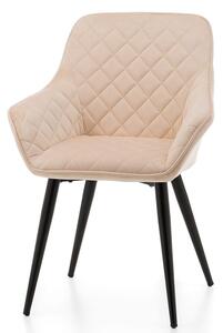 Krzesło tapicerowane do jadalni TM01, beżowy welur, czarne nogi