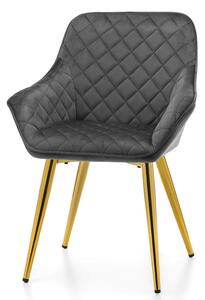 Krzesło tapicerowane do jadalni TM01, ciemnoszara tkanina welurowa, złote nogi