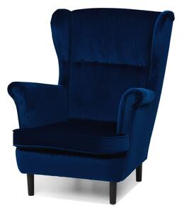 Fotel uszak ciemnoniebieski TM155 na czarnych, solidnych nogach