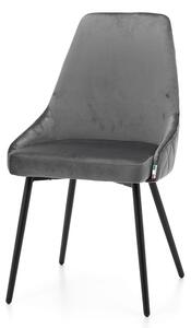 Krzesło tapicerowane do jadalni Loppio ciemnoszary welur, czarne metalowe nogi