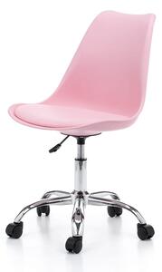 Krzesło obrotowe z poduszką do biurka TH01 różowe na kółkach i regulacją wysokości