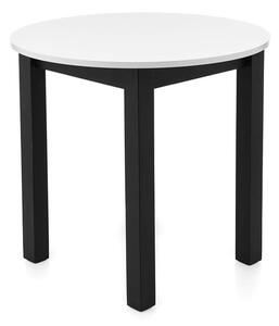 Okrągły drewniany stół śr. 80cm TMS09 biały blat z czarnymi nogami do salonu i jadalni