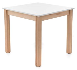 Drewniany stół kwadratowy 80x80cm TMS08, biały blat z drewnianymi nogami do salonu i jadalni