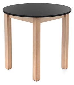 Okrągły drewniany stół śr. 80cm TMS09 czarny blat z drewnianymi nogami do salonu i jadalni