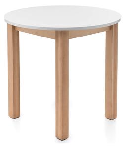 Okrągły drewniany stół śr. 80cm TMS09 biały blat z drewnianymi nogami do salonu i jadalni