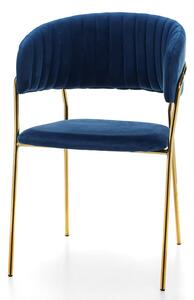 Krzesło tapicerowane TM44 niebieski welur złote nogi w stylu glamour
